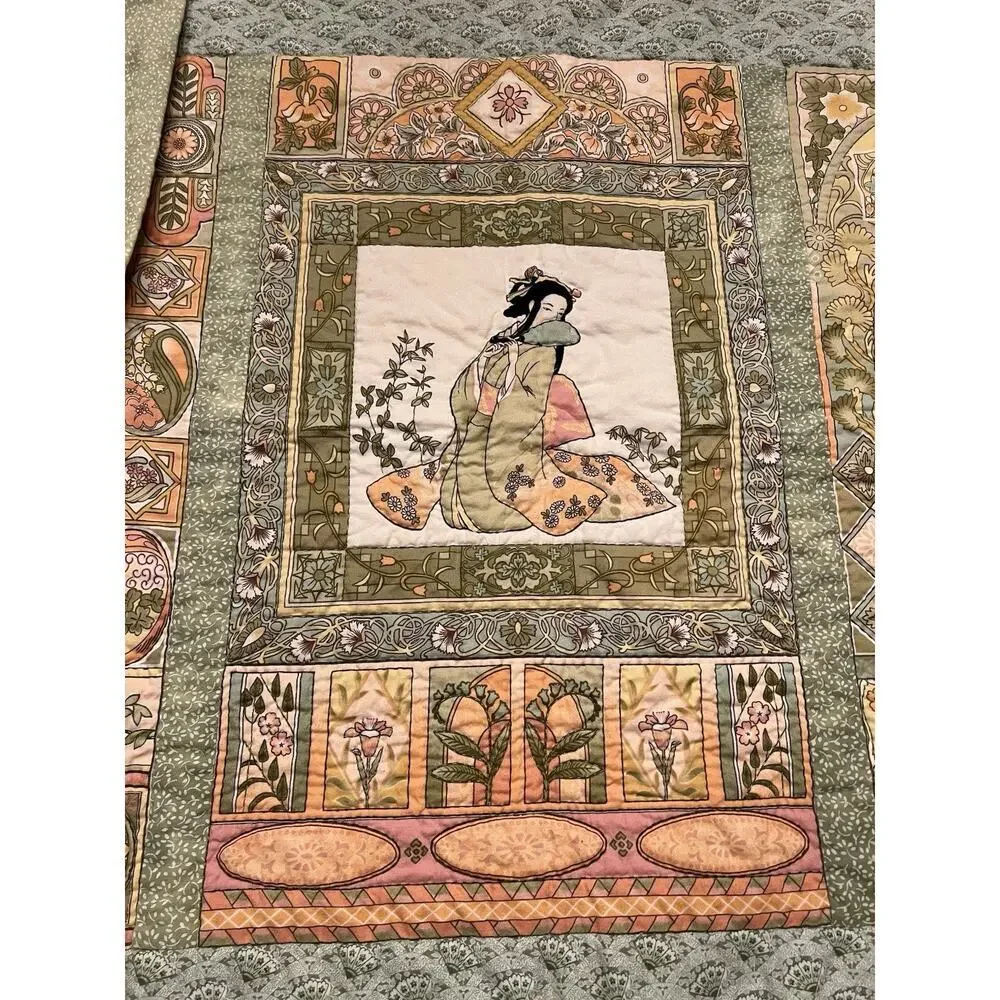 Vintage Rare Handmade Quilted Japanese/Asia Geisha Tapestry/Throw Oriental Decor
